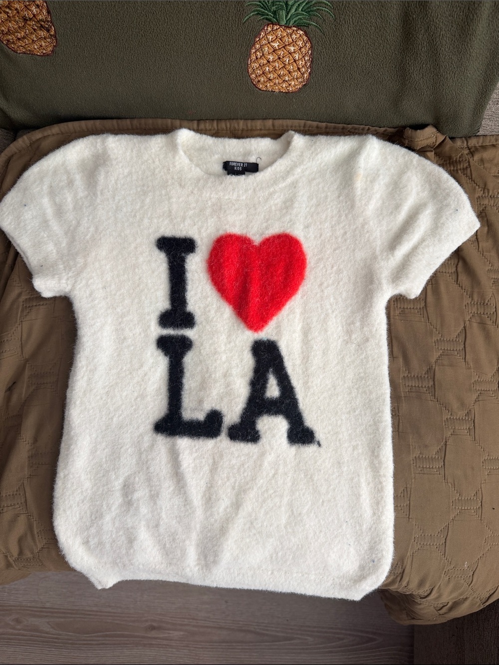 Forever 21 White Kids 'I ♥ LA' Graphic Short Sleeve Sweater